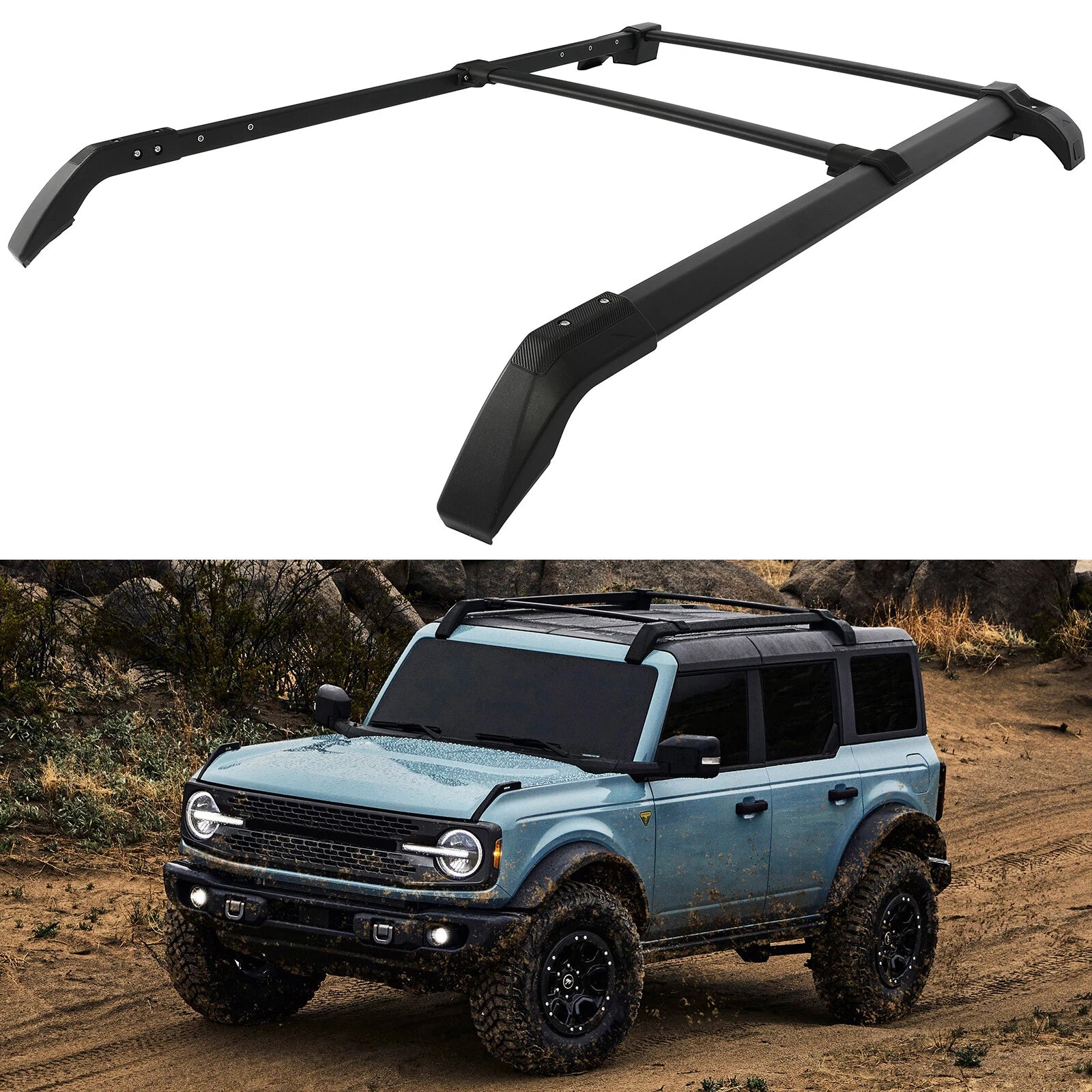 2X Cross Bar + 2X Roof Side Rail for Ford Bronco (2021–2024) Aluminum Rack