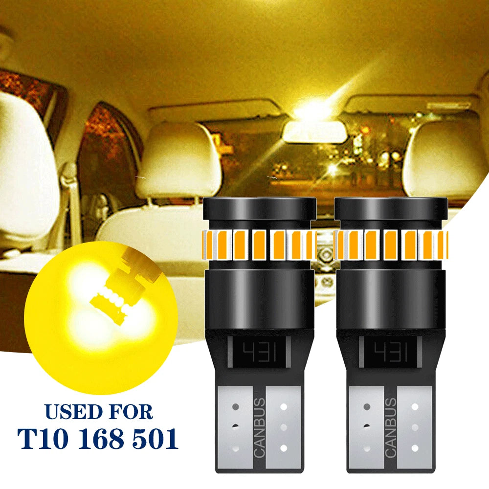 2X Amber T10 168 2825 LED License Plate Side Marker Light Bulb for