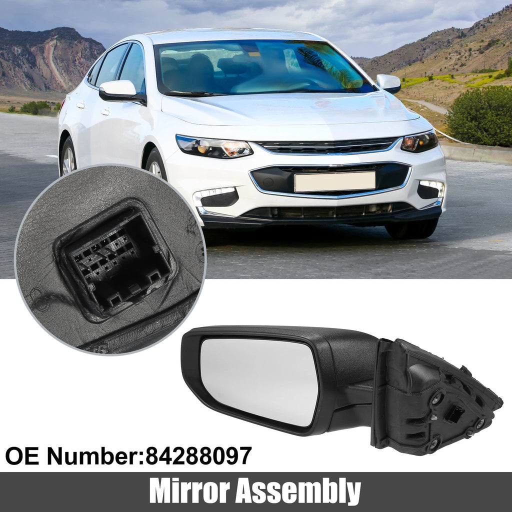 3 Pin Left Side Exterior Door Mirror Assembly Black for Chevrolet Malibu (2016–2022)