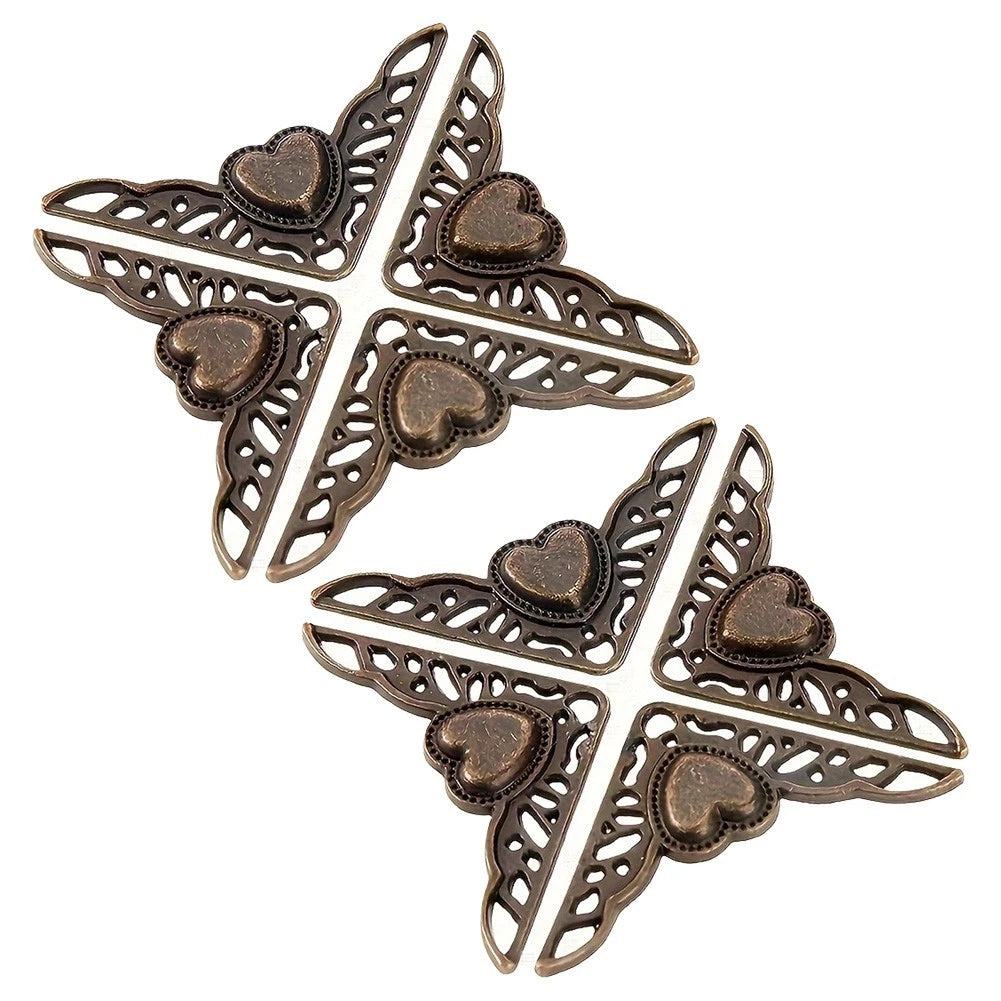 Set of 8 Antique Copper Corner Brackets for Furniture Protection
