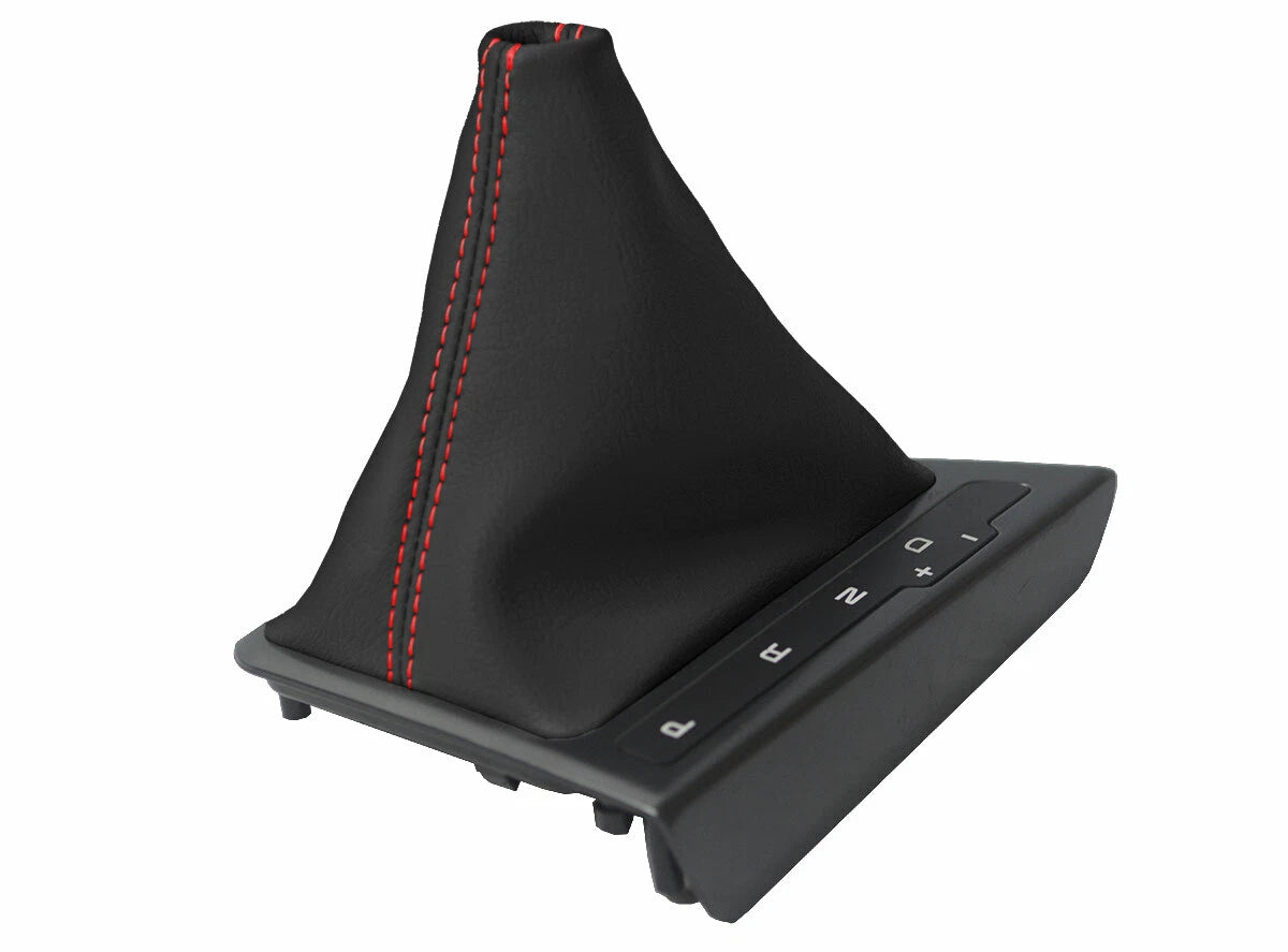 Leather Automatic Shift Boot Cover for Kia Optima (2011–2015) Black Red Stitch
