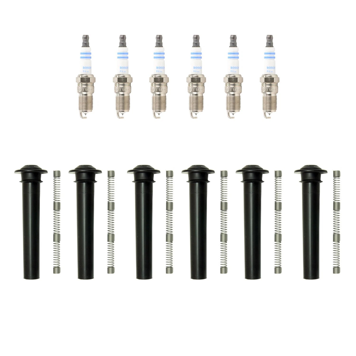 Set of 6 Bosch Double Platinum Spark Plugs & NGK Coil Boots for Escape (2001–2012)