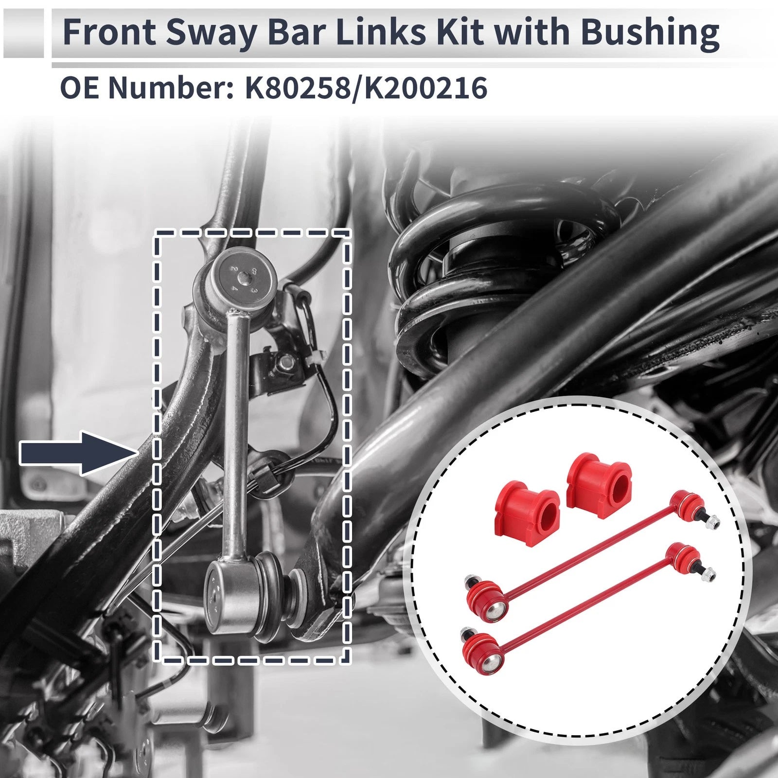 Front Stabilizer Bar Links with 2 Pcs Bushing for Jeep Patriot (2007–2017) No.K80258