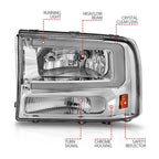 Headlight Set with Light Bar for Chrome Clear Lens Ford F-250 (1999–2004)