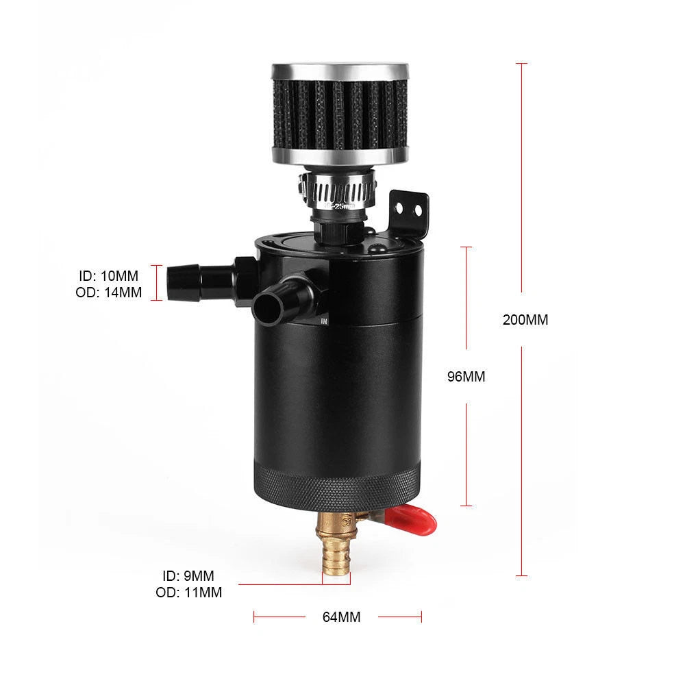 Oil Catch Can Separator with Breather Filter and Drain Valve 2-Port