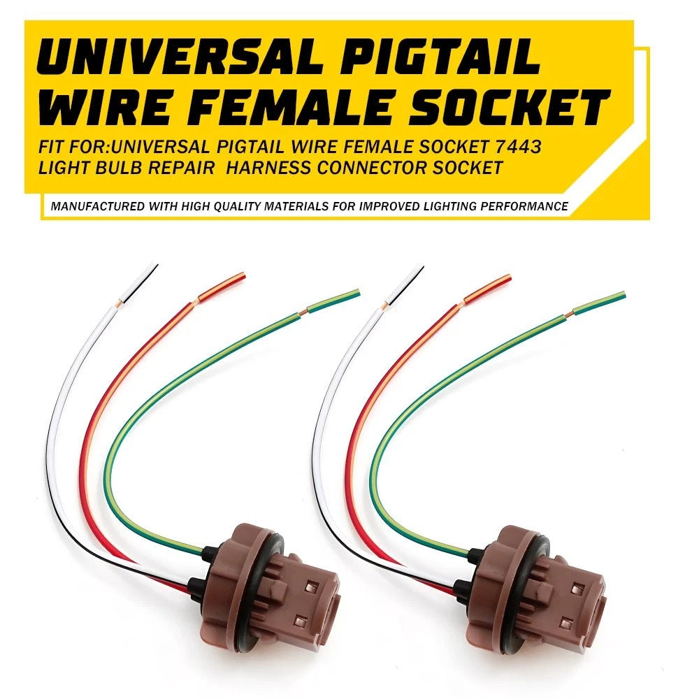 2X Pigtail Wire Female Socket 7443 for Universal Applications