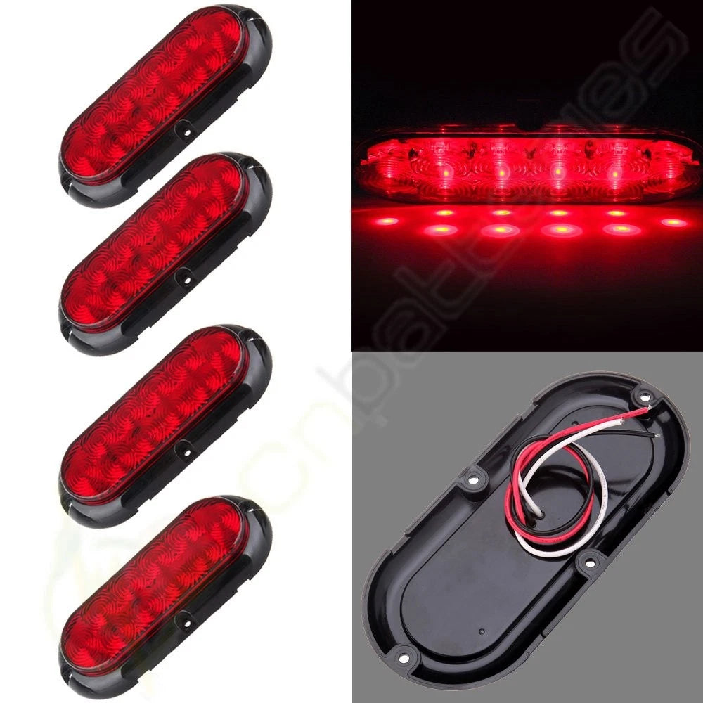 4X 6" Red Oval Surface Mount LED Turn Brake Stop Tail Light for Truck Trailer RV
