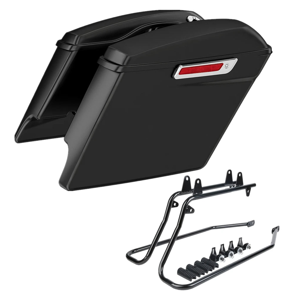 Matte Black 5'' Stretched Saddlebags w/ Bracket for Harley Softail Fatboy (1984–2017)