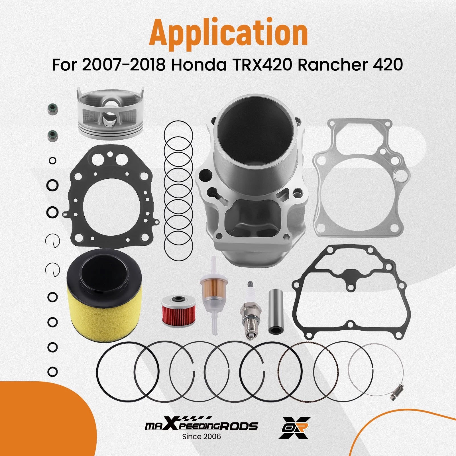 Top End Rebuild Kit with Cylinder Piston Gasket for Honda Rancher TRX420 (2007–2020)