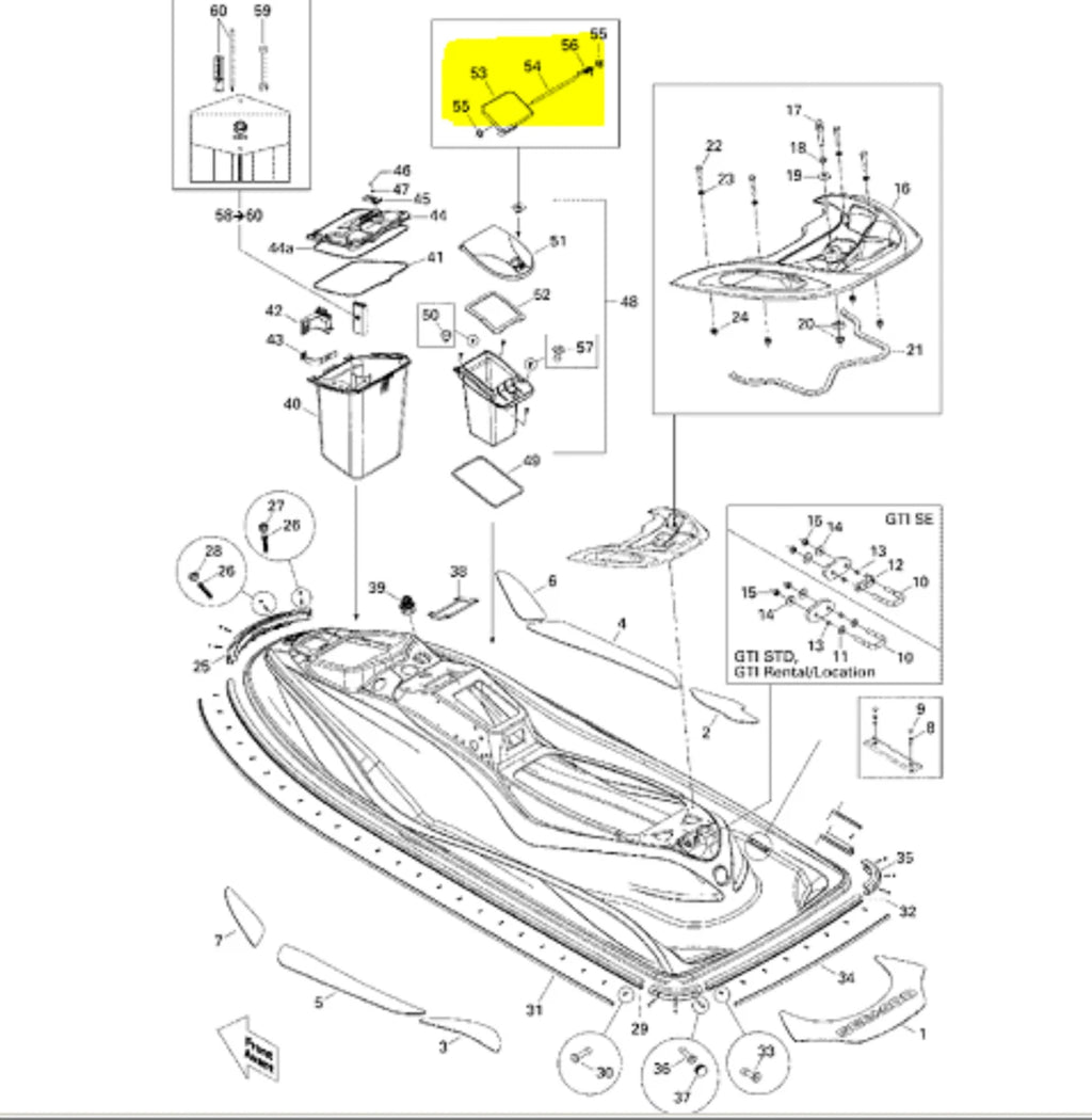 Glove Box Lid Kit Latch Seal for Seadoo GTI 130 155 Wake 155 GTS 130 (2010–2023)
