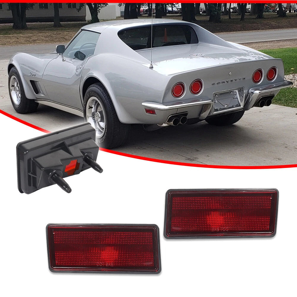 2X Red Lens Rear Bumper Side Marker Lights for Chevy Corvette C3 (1974–1979)