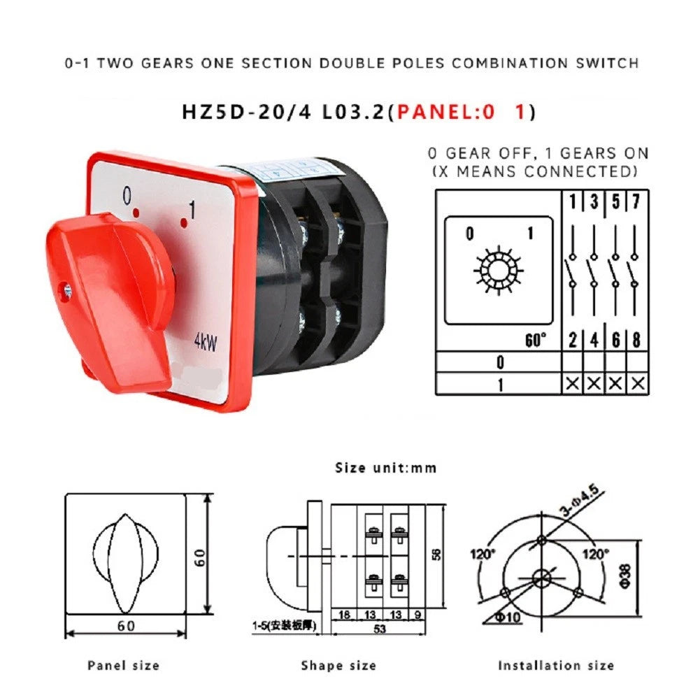 2X 20A 4-Pole Switch for AC380V Electrical Systems (HZ5D-20/4, L03.2)