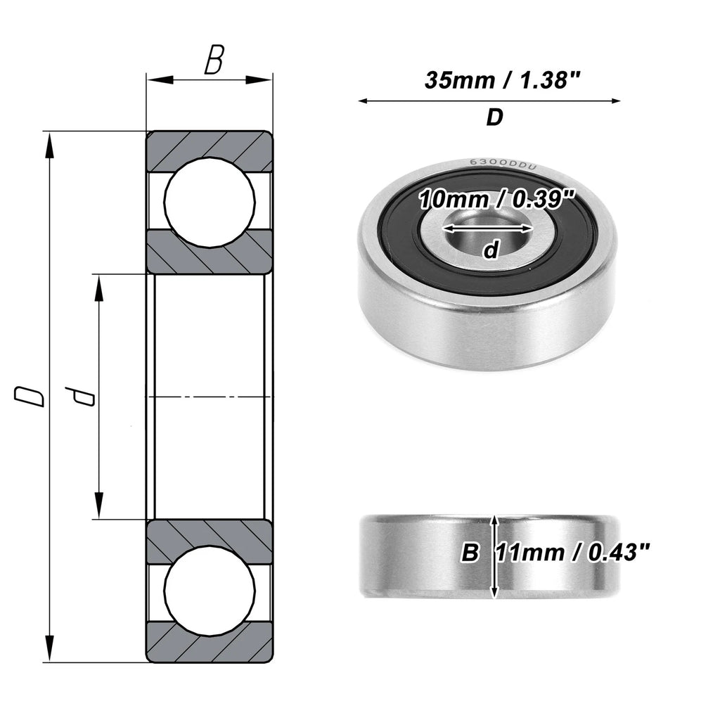 Deep Groove Ball Bearing 10x35x11mm for Scooter Skateboard (6300DDU)