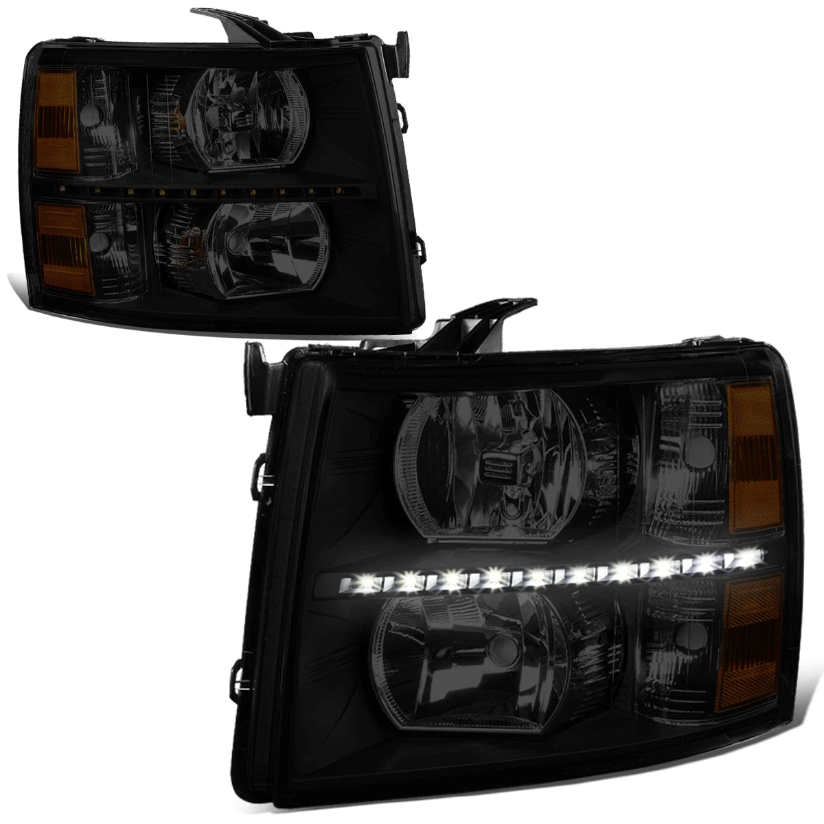 LED DRL Strip for Chevy Silverado (2007–2014) Tinted Housing Amber Corner