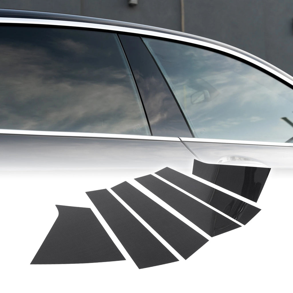 Set of 6 Car Pillar Window Trim Covers for Chevrolet Malibu (2016–2021) Black Carbon Fiber