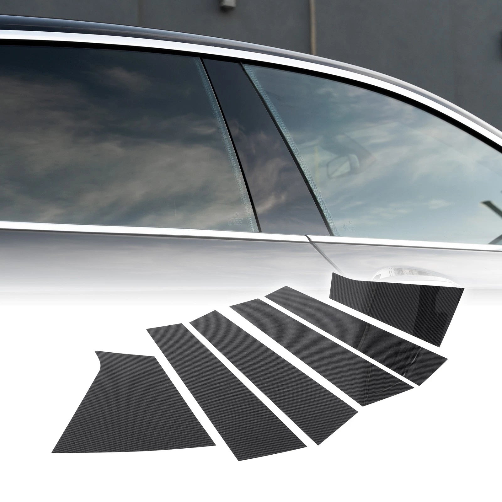 Set of 6 Car Pillar Window Trim Covers for Chevrolet Malibu (2016–2021) Black Carbon Fiber