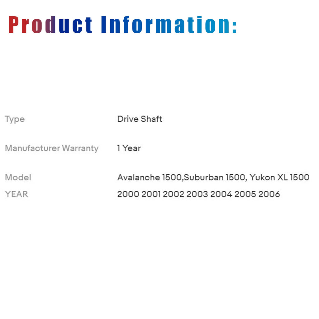 Drive Shaft Assembly Aluminum for Avalanche Suburban 1500 Yukon XL (2001–2006)