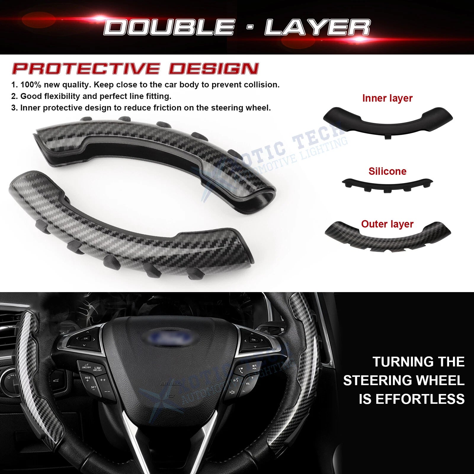 Carbon Fiber Style Steering Wheel Booster for Universal Non-Slip Cover (-)