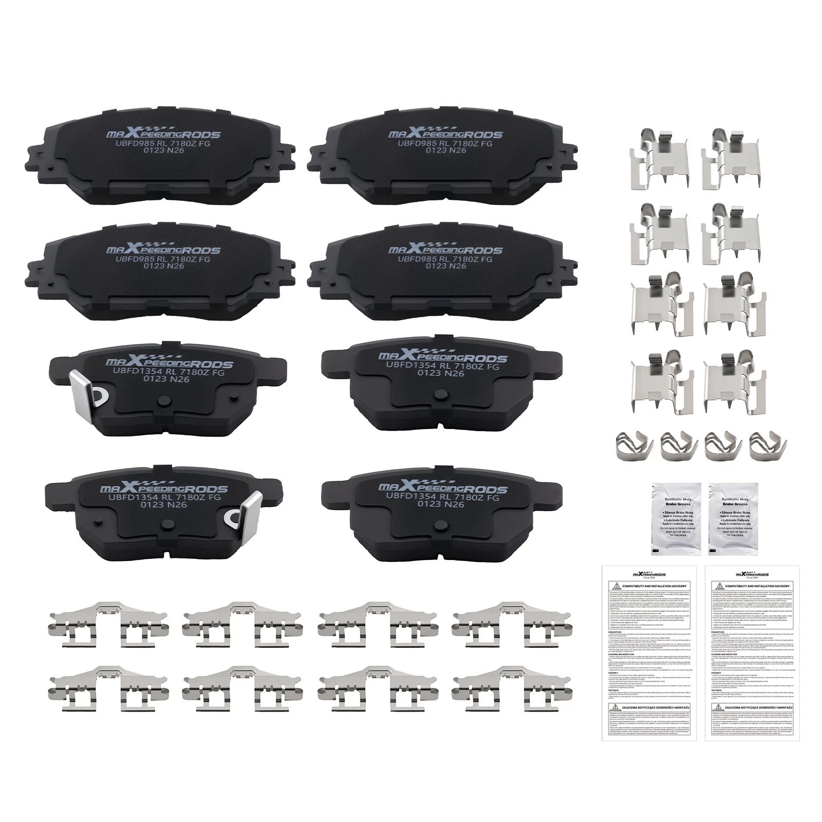 8pcs Ceramic Brake Pads Kit for Toyota Matrix (2009–2014) D1210 D1354