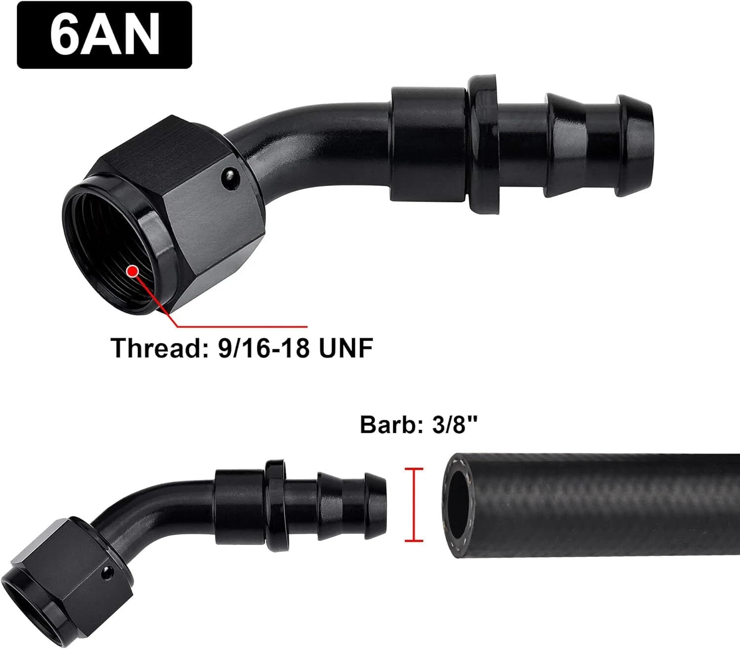 2PC 45-Degree Push-On Lock Hose Adapter for Oil Fuel Gas Line (6AN-10AN)