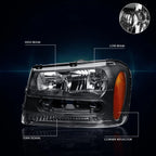 Black Housing Headlight & Amber Side Corner Lamps for Chevrolet Trailblazer (2002–2009)
