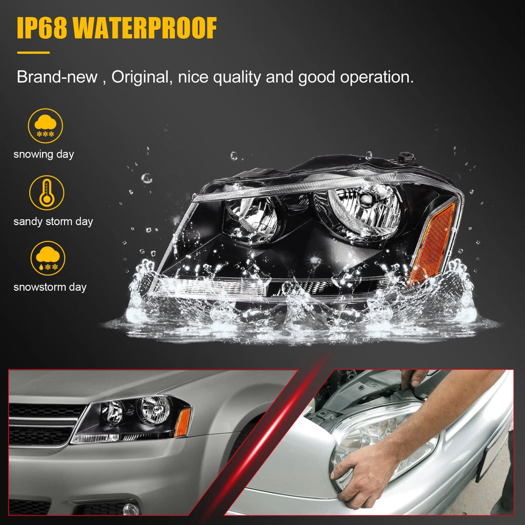 Headlight Assembly for Dodge Avenger (2008–2014) Black Housing Pair