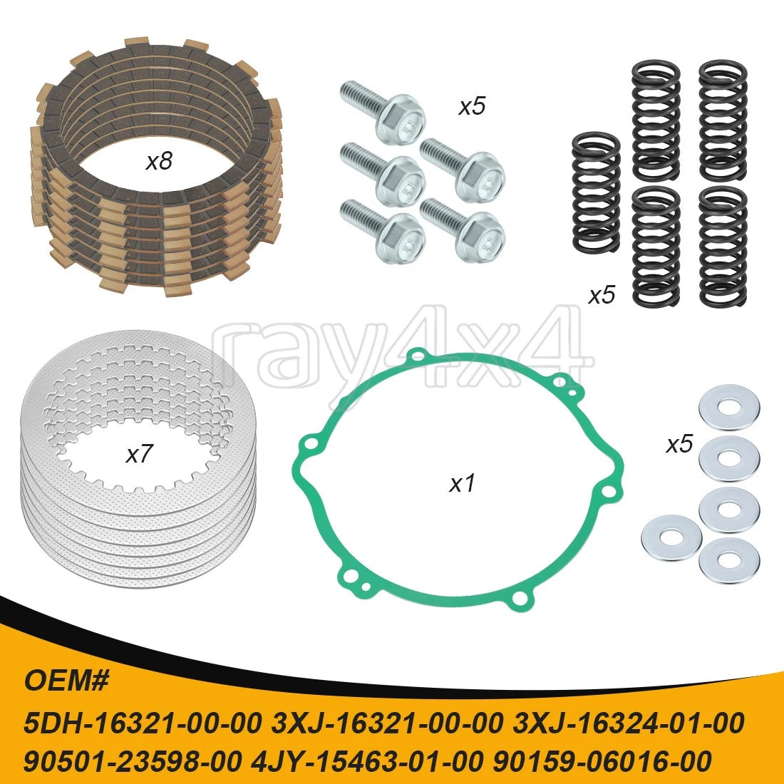 Clutch Friction Steel Plates, Springs & Gasket for Yamaha YZ125 (1994–2004)