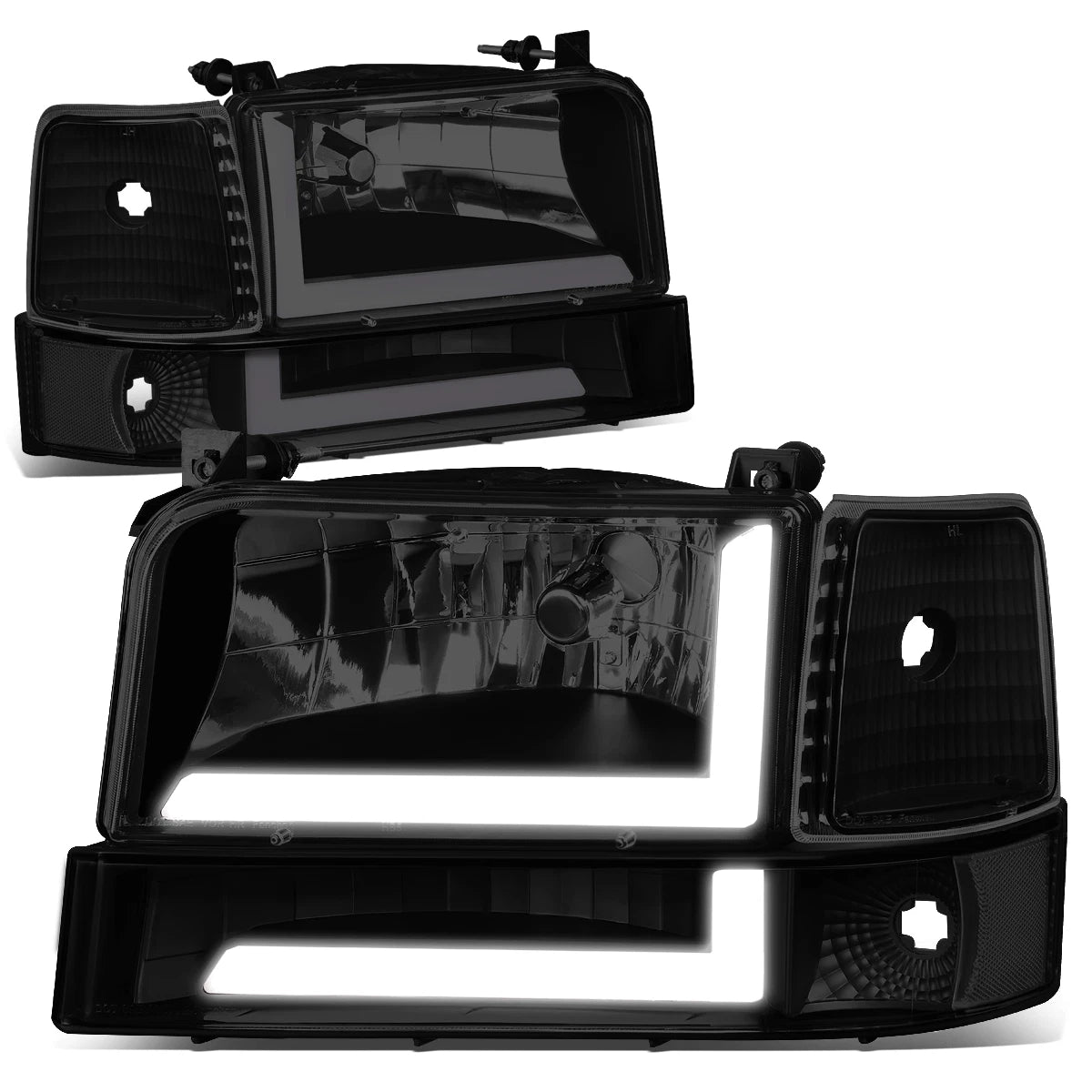 6Pcs Headlight & Bumper Lamp for Ford F150 F250 F350 (1992–1996) w/LED DRL Smoked/Clear