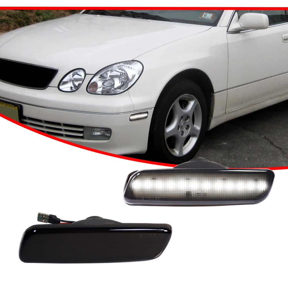 Smoked Lens White Front Side Marker Lights for Toyota Lexus Scion