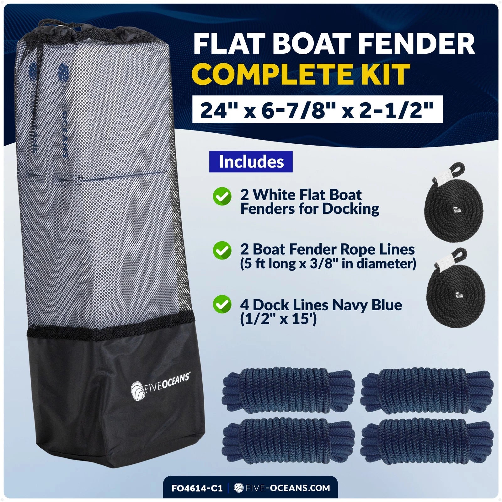 2-Pack Flat Boat Fender Kit for Dock Lines (24" x 6-7/8" x 2-1/2")