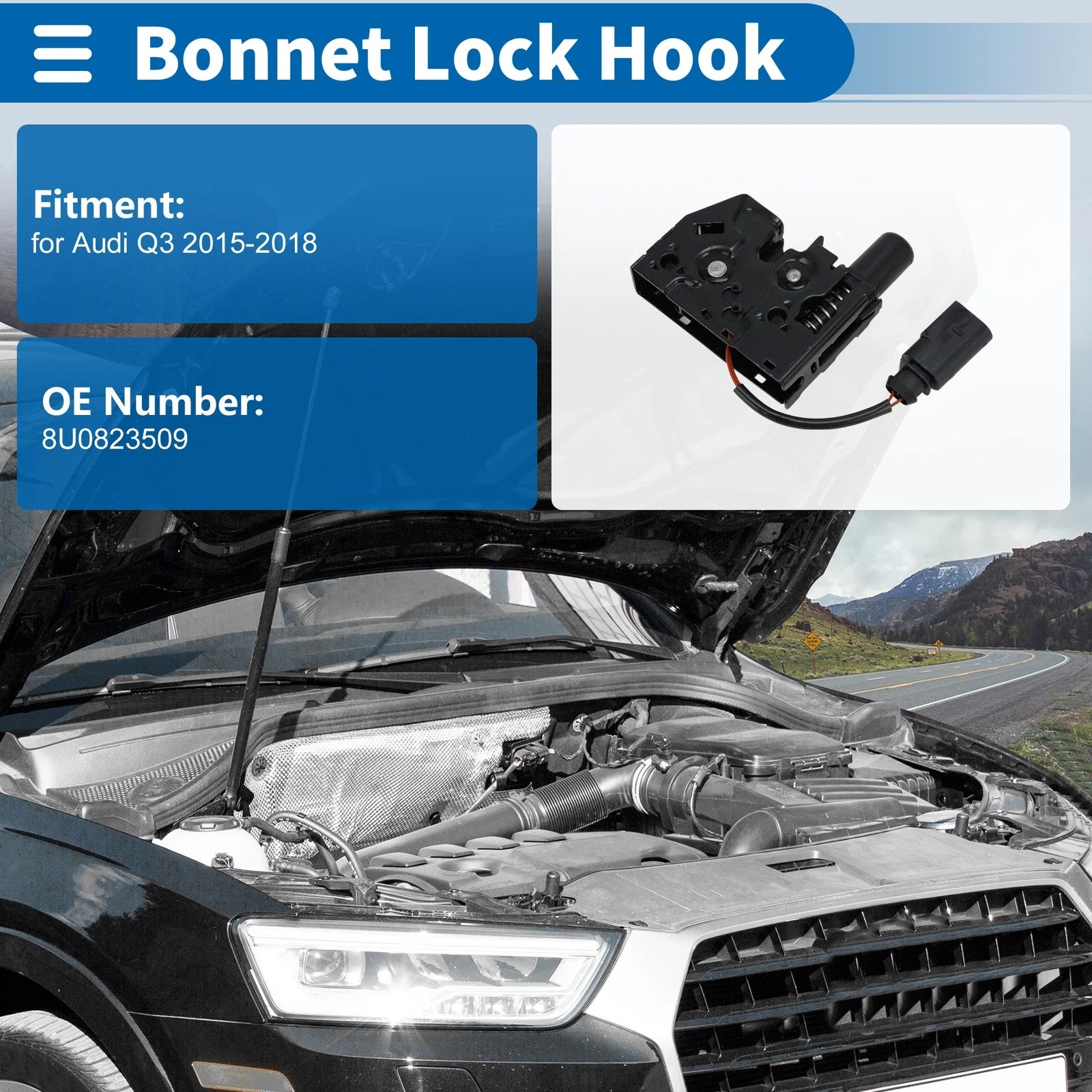 Hood Latch Assembly for Audi Q3 (2015–2018) No. 8U0823509 1 Pcs