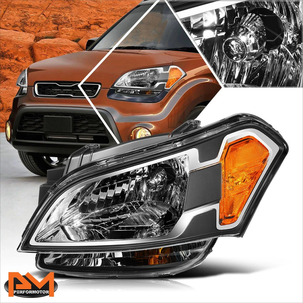 Left Side Headlight Lamp for Kia Soul (2010–2011) - Black Housing, Amber Corner