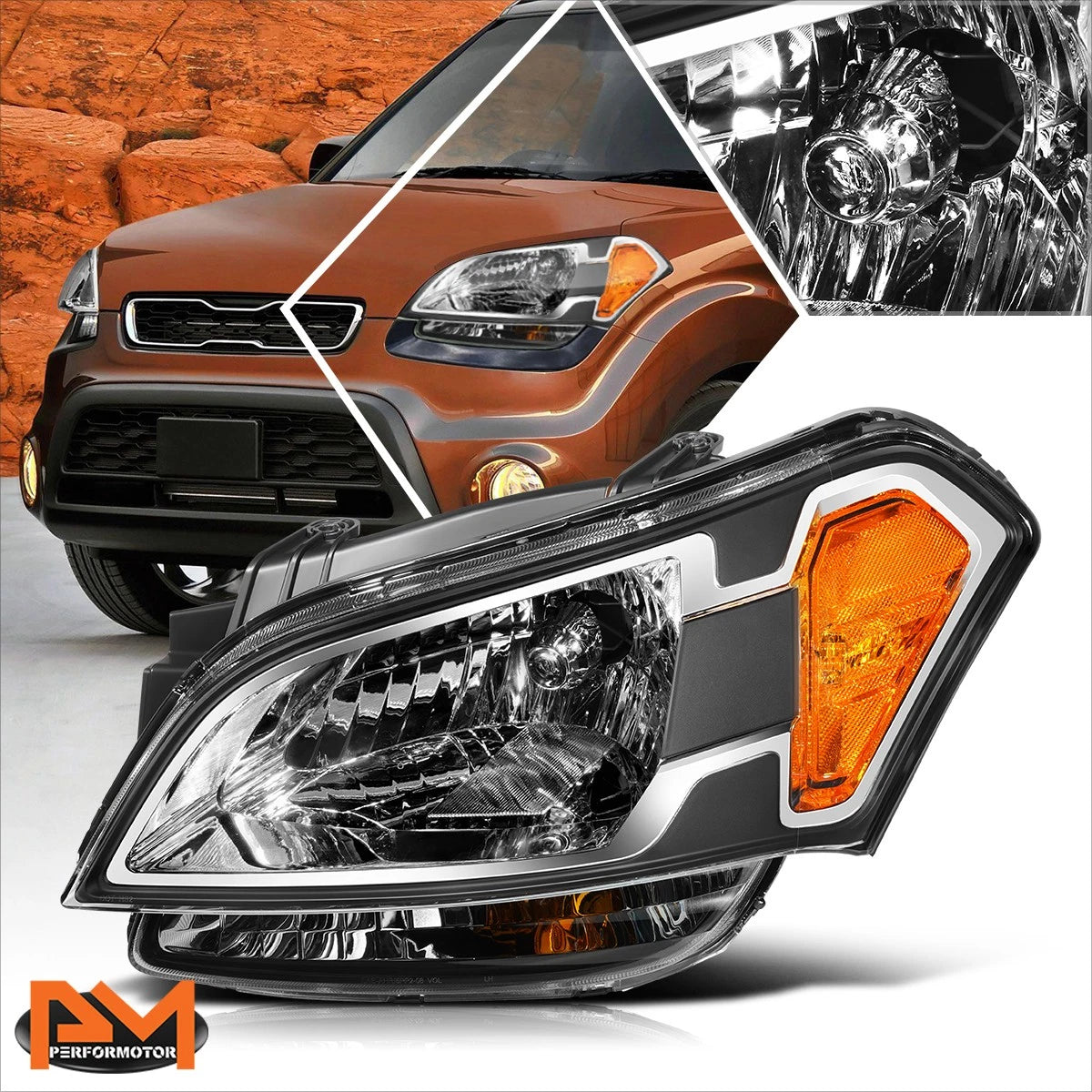 Left Side Headlight Lamp for Kia Soul (2010–2011) - Black Housing, Amber Corner
