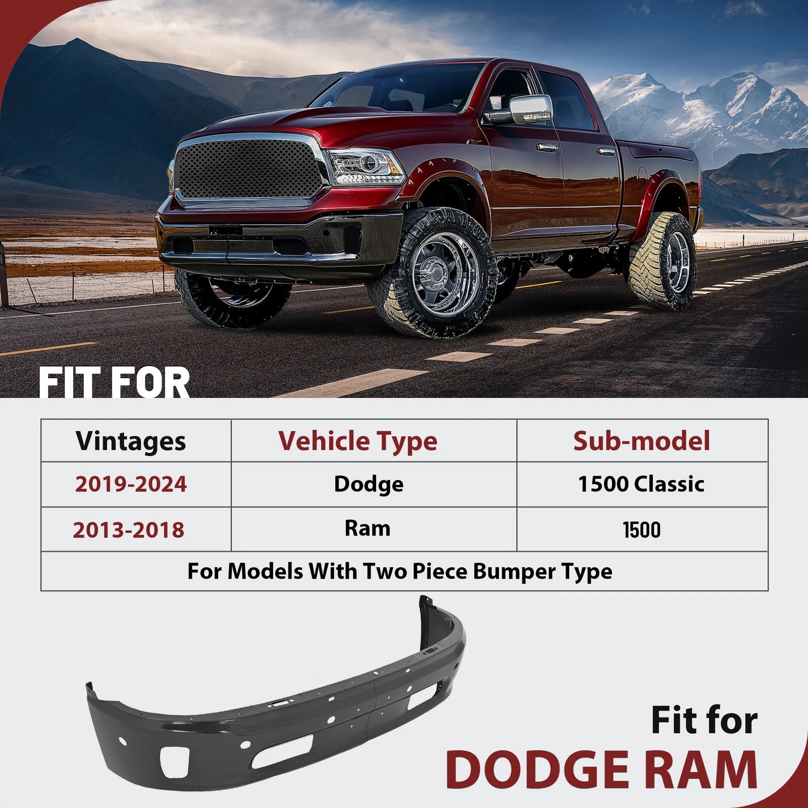Steel Front Bumper Face Bar for RAM 1500 (2013–2024) with Fog & Park