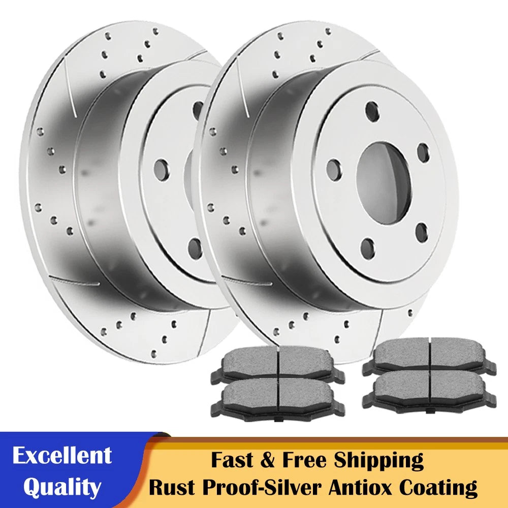 Rear Drilled Rotors with Ceramic Brake Pads for Jeep Wrangler JK (2007–2017)