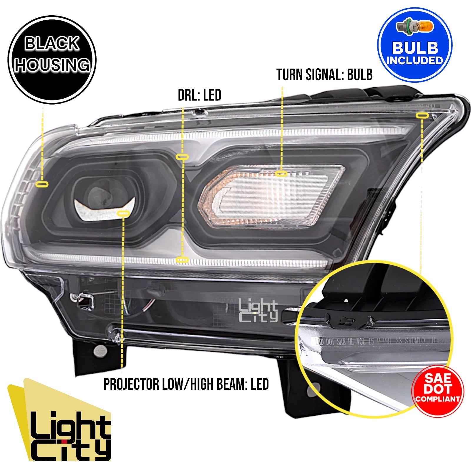 LED Headlight for Dodge Durango (2021–2024) Black Passenger RH
