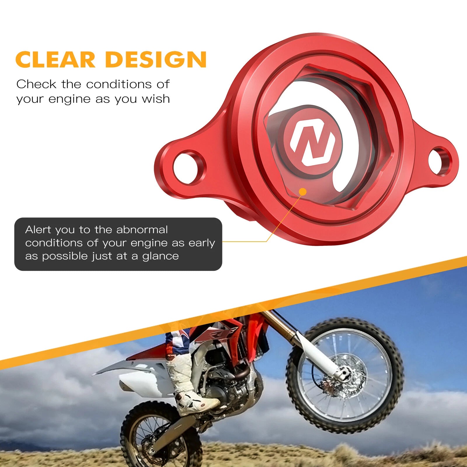 CNC Clear Engine Oil Filter Cover Cap for Honda CRF450R (2009–2016) Anodized Red