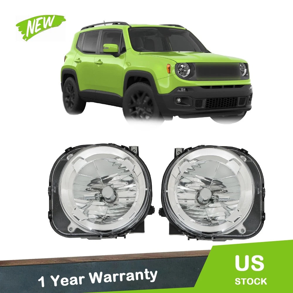 Pair Headlamp Assembly Clear for Jeep Renegade (2015–2018)