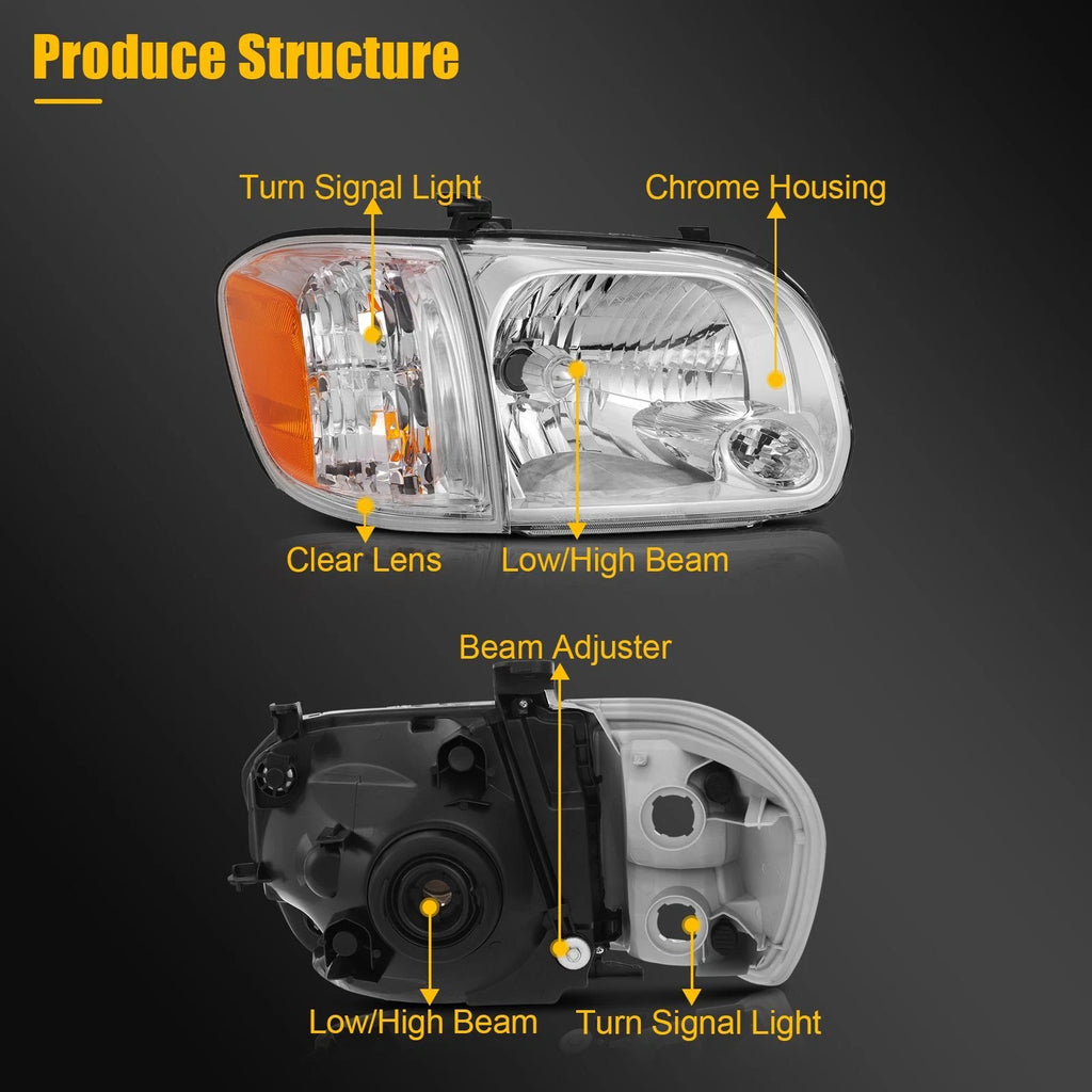Chrome Housing Headlight Assembly for Toyota Tundra, Sequoia (2005–2007)