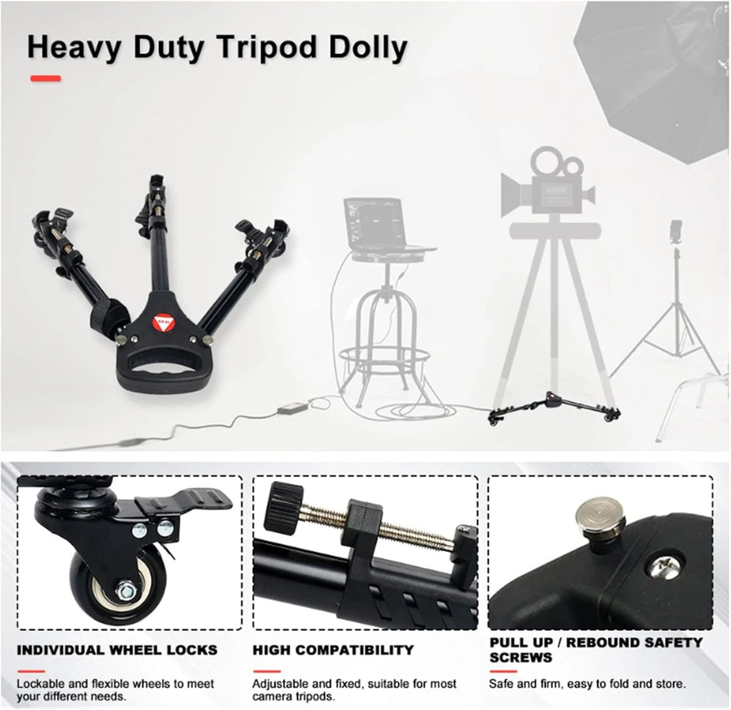 Tripod Dolly with Quick-Lock Wheels & Adjustable Legs for Photography