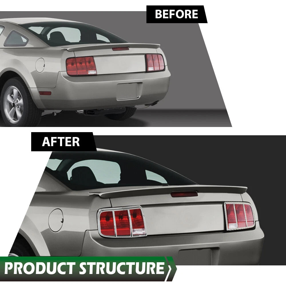 Set of 2 Tail Light Bezel Covers for Ford Mustang (2005–2009) Silver