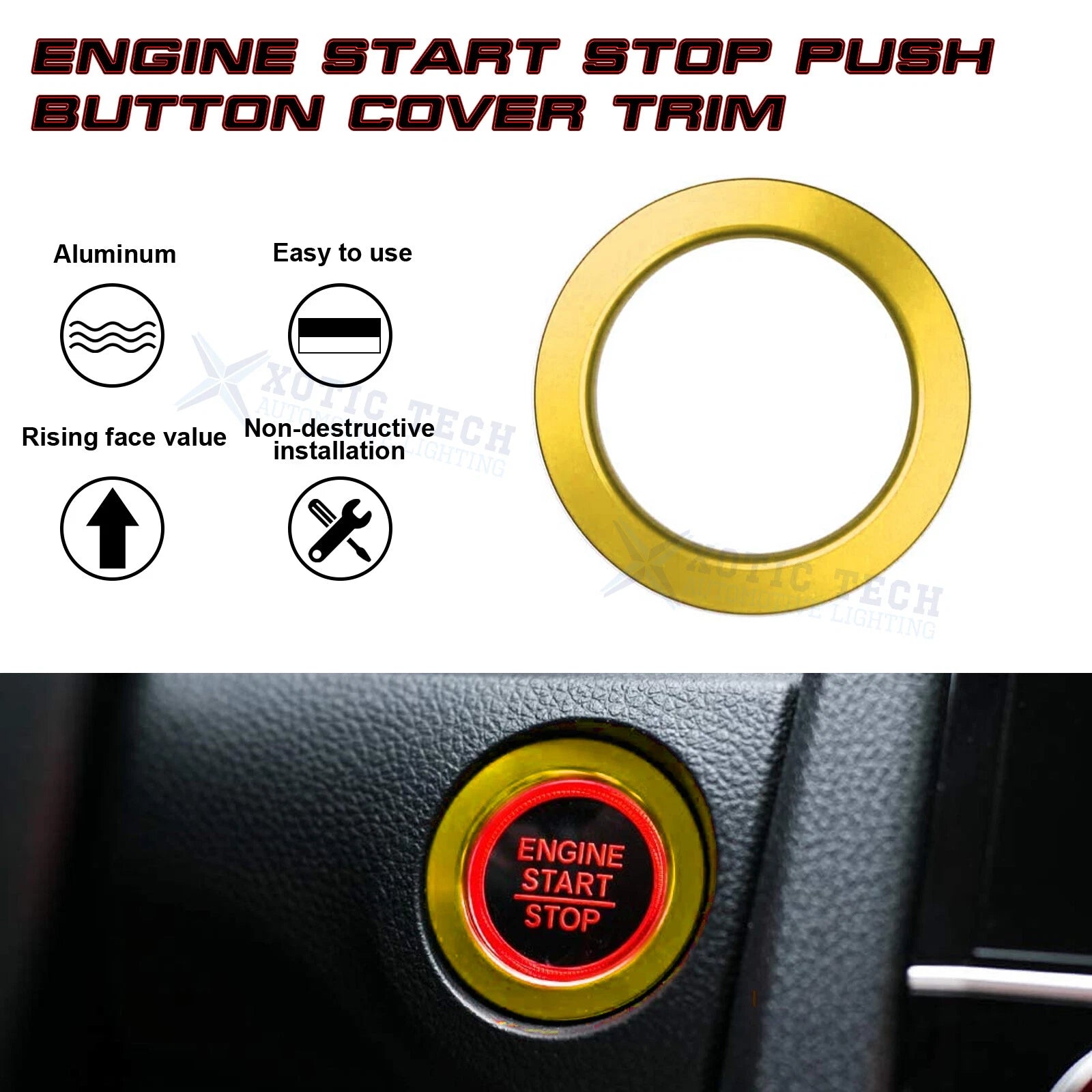 Ignition Start Stop Button Ticker Ring Cover for Honda Civic Accord (2016-2021)