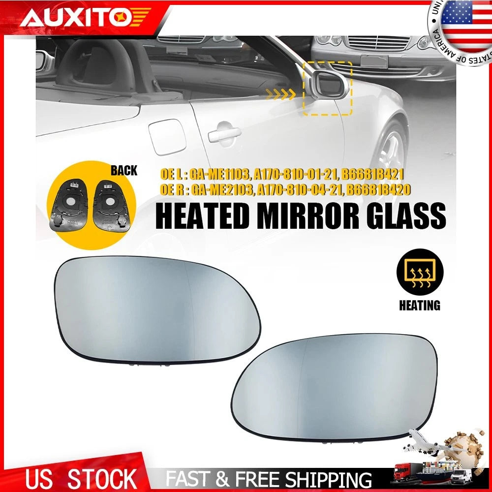 Pair Heated Mirror Glass with Backing for Mercedes SLK320 CLK55 SLK230 SL500 (–)