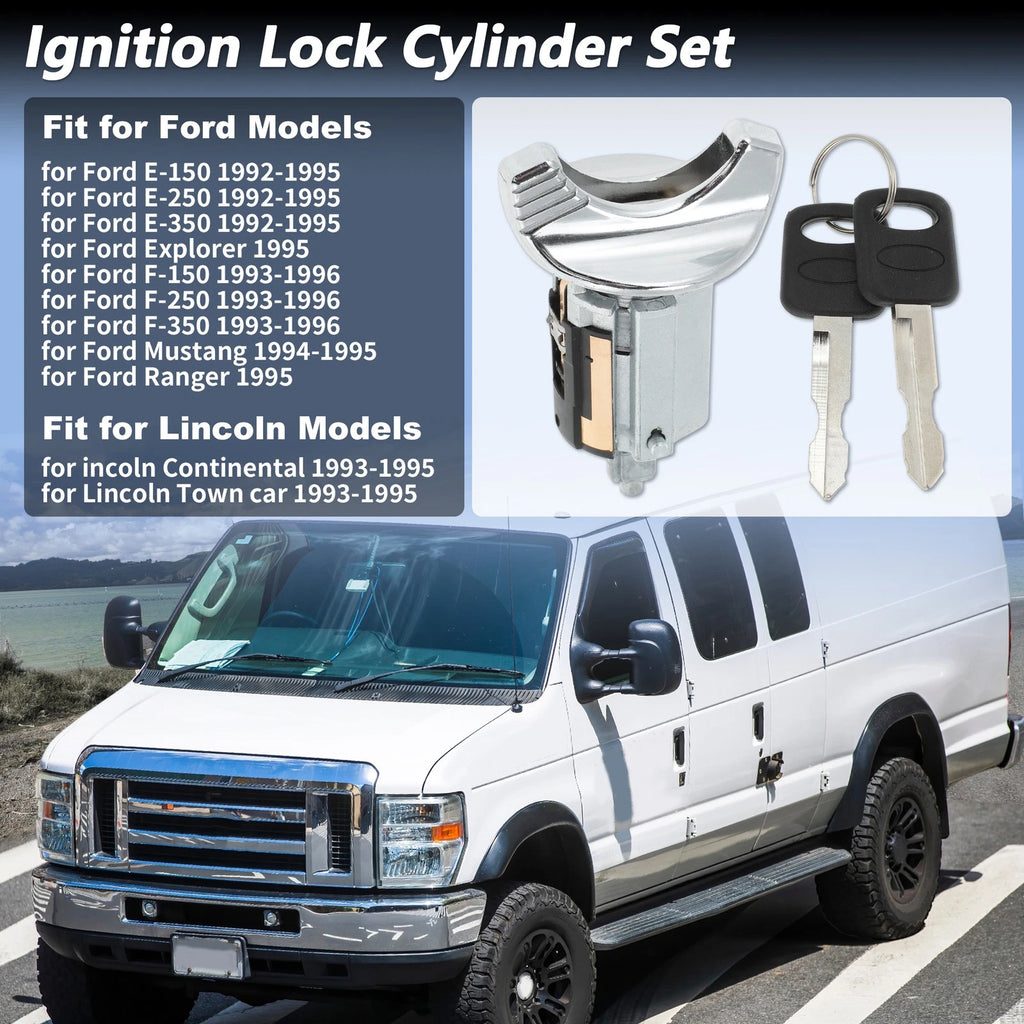 Ignition Lock Cylinder w/ 2 Key for Ford E-150 E-250 (1992–1995) No.F1AZ11582A