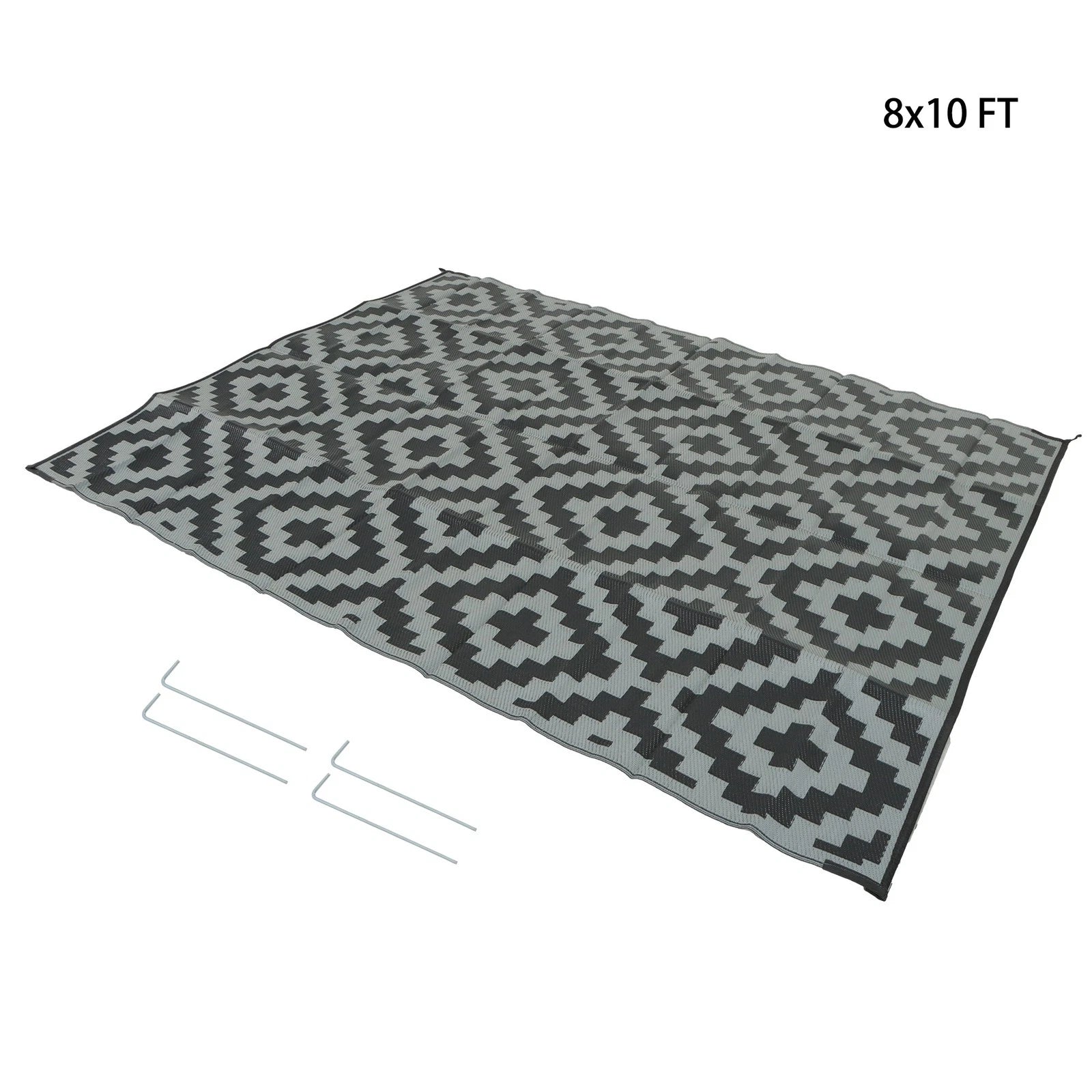 Outdoor Plastic Straw Rug for Patio or Deck (8x10 ft) - Waterproof Black