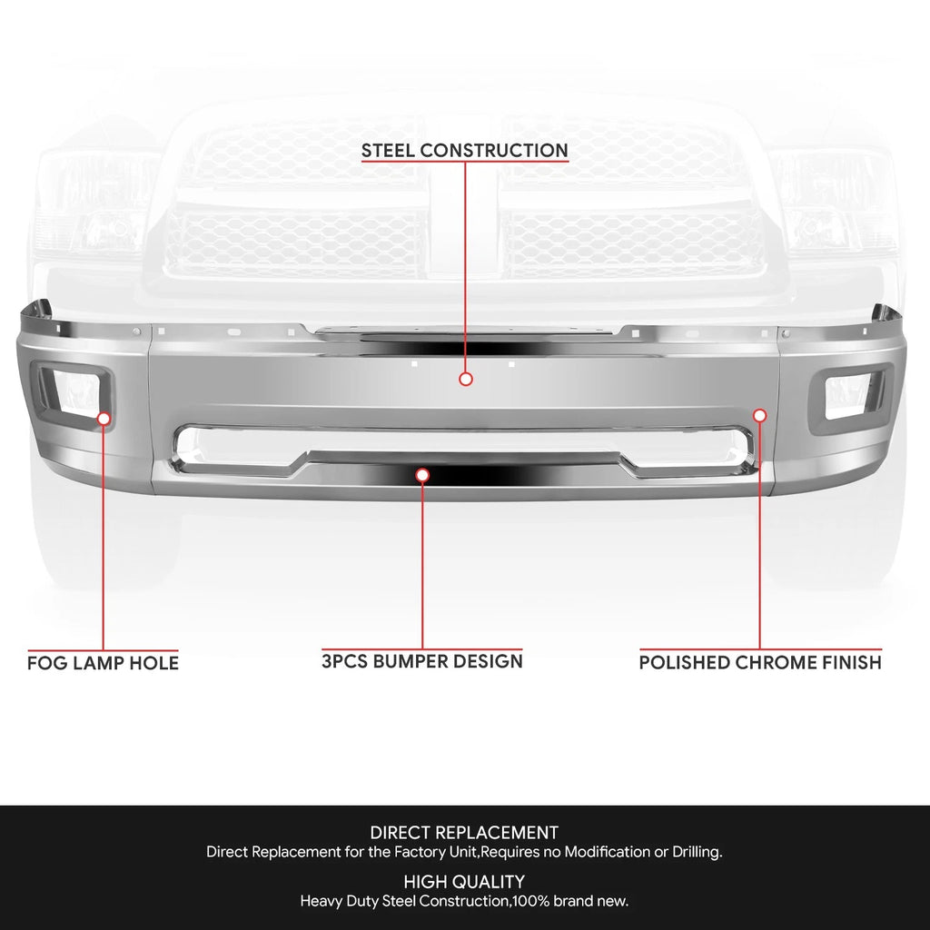 Steel Front Bumper Face Bar w/ Fog Light Holes for Dodge Ram 1500 (2009–2012)