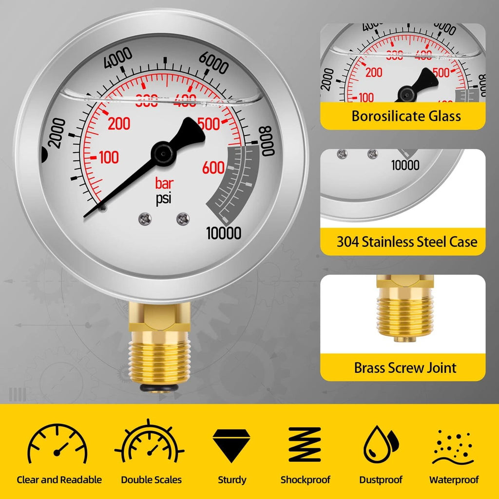 Hydraulic Pressure Test Kit with 5 Gauges, 13 Couplings, 14 Tee Connectors, 5 Hose