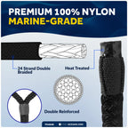 Set of 4 Fender Lines 3/8" x 6' with 5" Eyelet - Black Nylon
