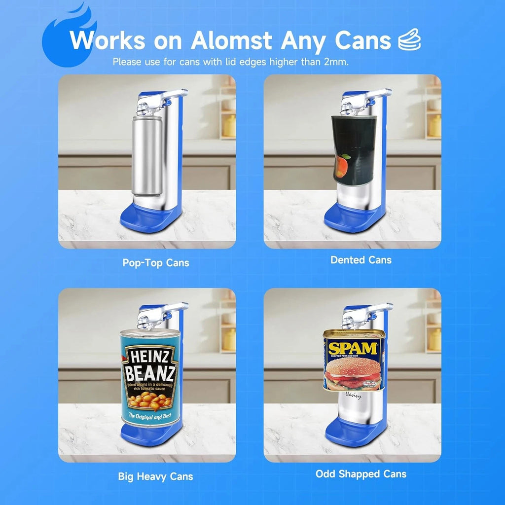 3-in-1 Electric Can Opener for Kitchen Use (Stainless Steel, Blue)