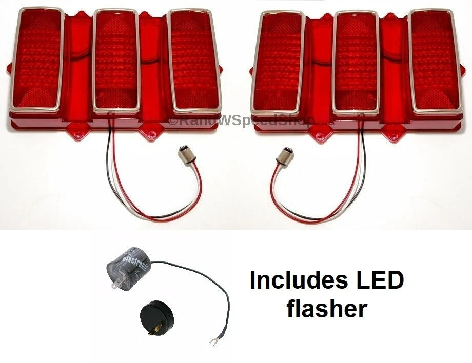 LED Tail Lights Brake Lamps Stainless Trim with Flasher for 1969 Ford Mustang